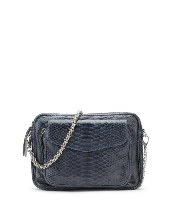 ﻿soldes CLARIS VIROT Sac Charly Python Navy Argenté 1