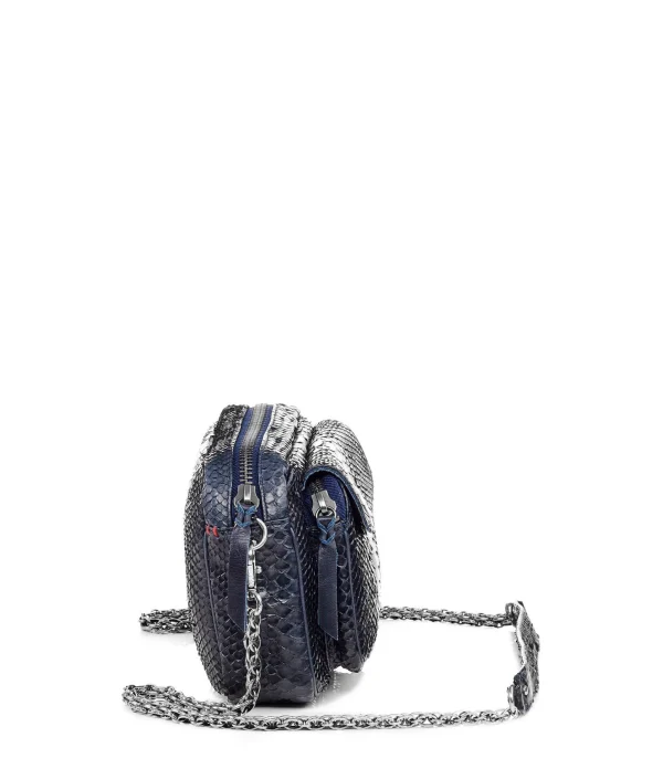 ﻿soldes CLARIS VIROT Sac Charly Python Navy Argenté 3