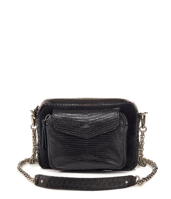 CLARIS VIROT Sac Charly Python Noir Suédé 1