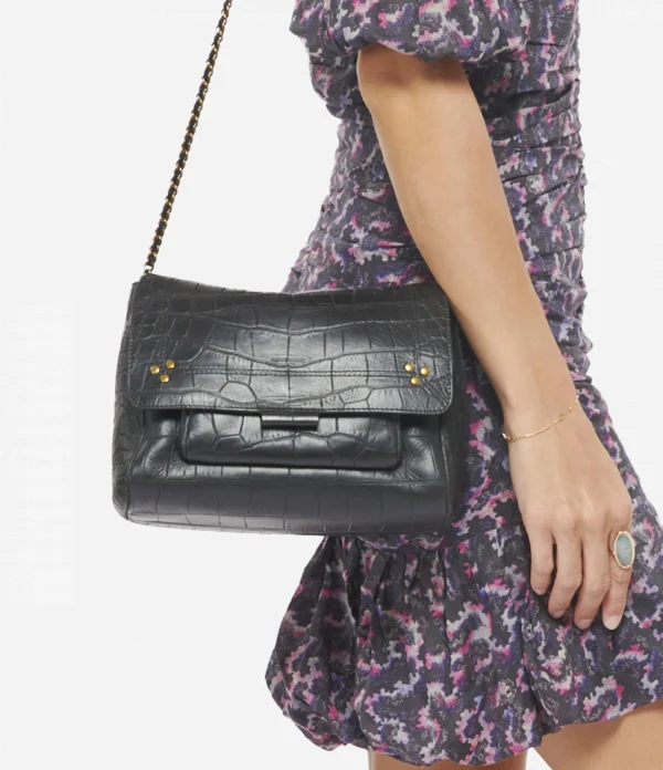 vente en ligne JEROME DREYFUSS Sac Lulu M Cuir Croco Noir 7