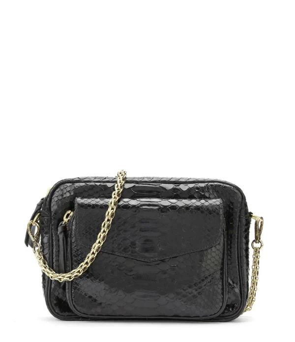 CLARIS VIROT Sac Charly Python Noir Chaîne Or 1