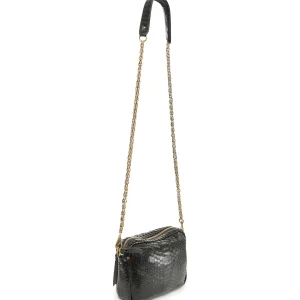 CLARIS VIROT Sac Charly Python Noir Chaîne Or 10