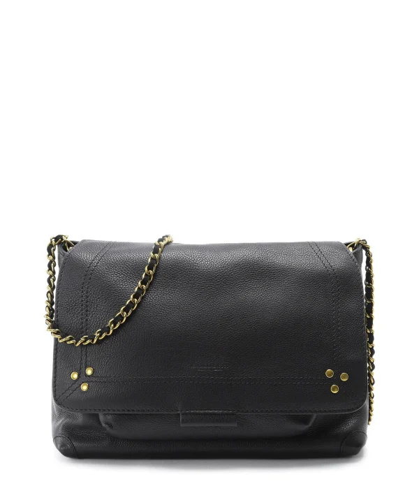 JEROME DREYFUSS Sac Lulu M Cuir Grainé Noir Brass 1