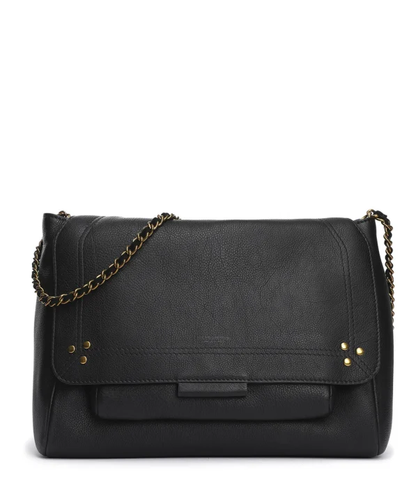 JEROME DREYFUSS Sac Lulu L Cuir Grainé Noir Brass 1