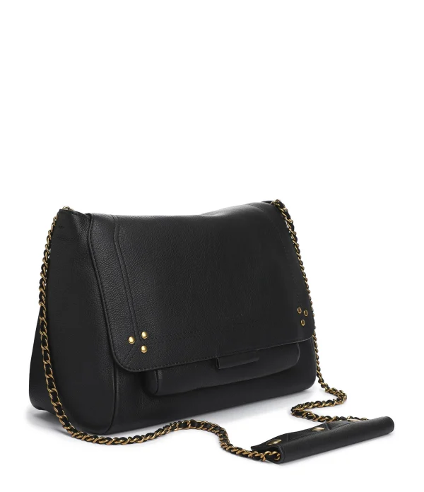 JEROME DREYFUSS Sac Lulu L Cuir Grainé Noir Brass 3