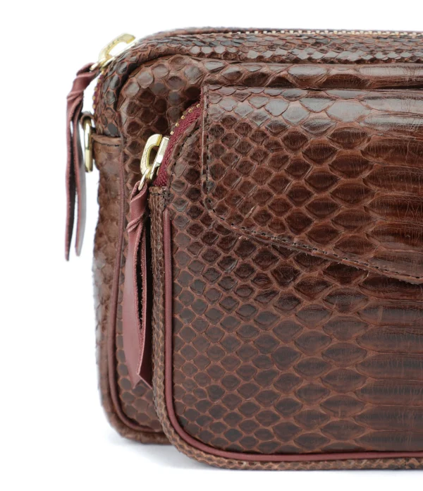 vente pas cher CLARIS VIROT Sac Charly Python Chocolat Endek Bordeaux 5