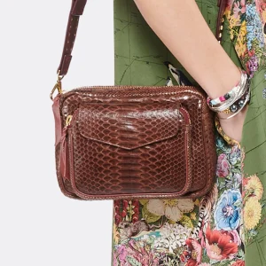 vente pas cher CLARIS VIROT Sac Charly Python Chocolat Endek Bordeaux 16