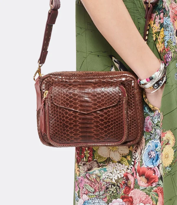 vente pas cher CLARIS VIROT Sac Charly Python Chocolat Endek Bordeaux 6