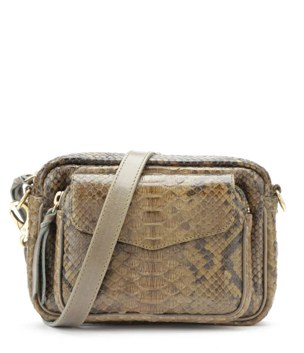 Boutique CLARIS VIROT Sac Baby Charly Python Kaki Foncé 1