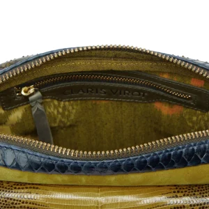 Authenticité garantie CLARIS VIROT Sac Big Charly Lézard Python Navy Kaki Moutarde 12