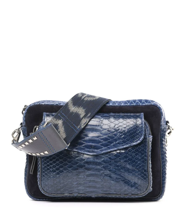 CLARIS VIROT Sac Big Charly Python Suédé Bleu Cobalt Authenticité garantie 1