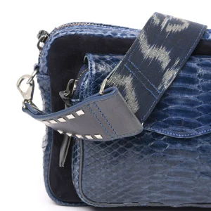 CLARIS VIROT Sac Big Charly Python Suédé Bleu Cobalt Authenticité garantie 11