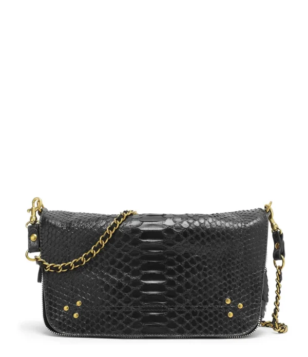 JEROME DREYFUSS Sac Bobi S Cuir Python Noir l'unique style 1