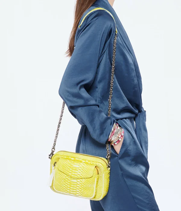 CLARIS VIROT Sac Charly Python Jaune Fluo 4