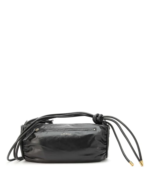 ISABEL MARANT Sac Shelby Cuir Froissé Noir Doré 1