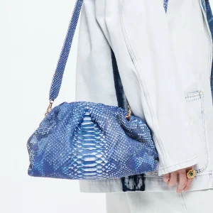 SISTA PARIS Sac Big Uniq Cuir Souple Python Bleu Jean 16