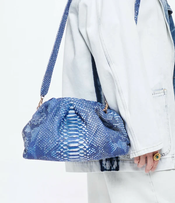 SISTA PARIS Sac Big Uniq Cuir Souple Python Bleu Jean 6