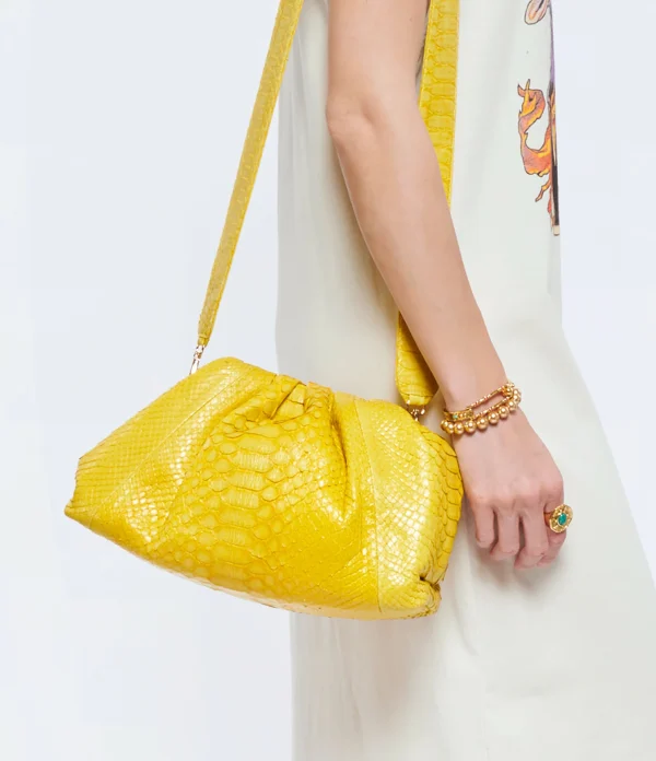 SISTA PARIS Sac Big Uniq Cuir Souple Python Jaune Citron garantis authentique 6