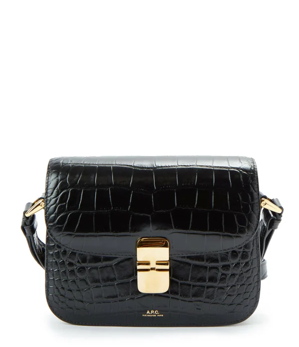 A.P.C. Sac Grace Small Cuir Embossé Croco Noir 1