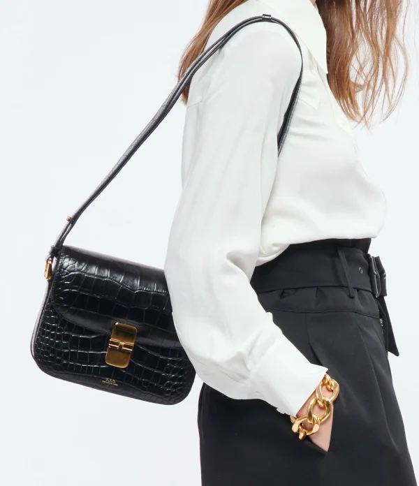 A.P.C. Sac Grace Small Cuir Embossé Croco Noir 6