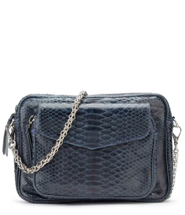 CLARIS VIROT Sac Big Charly Python Navy Argentée 1