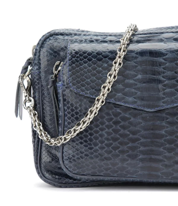 CLARIS VIROT Sac Big Charly Python Navy Argentée 4