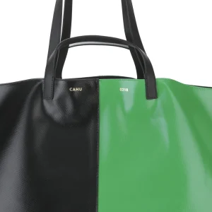 pas cher en vente CAHU Cabas Pratique L Toile Noir Vert 14