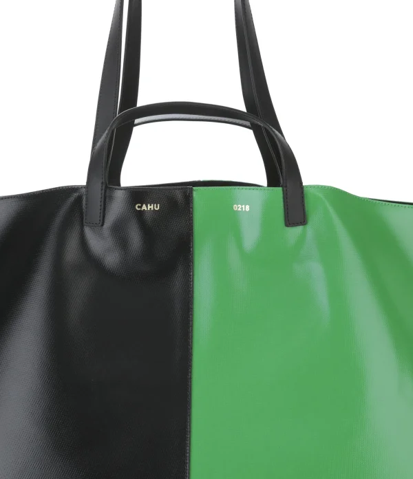 pas cher en vente CAHU Cabas Pratique L Toile Noir Vert 5