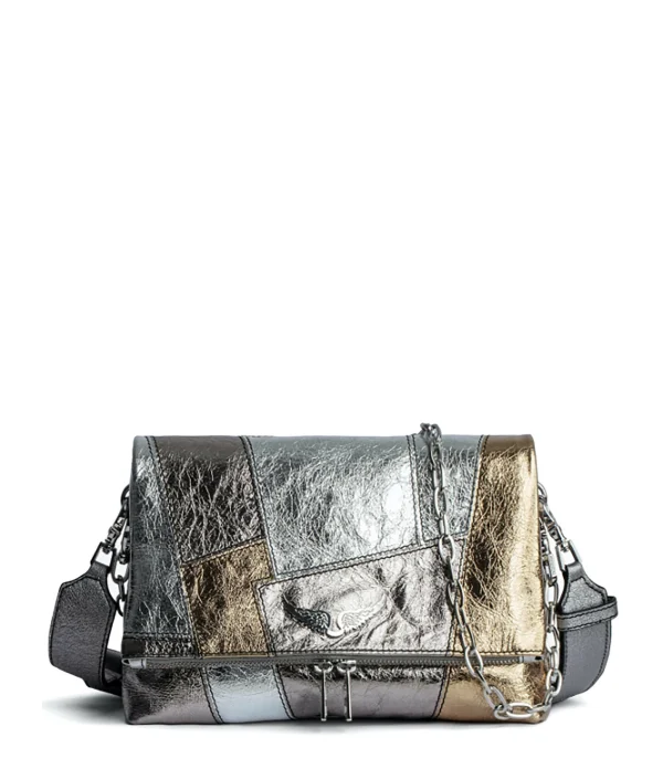 ZADIG & VOLTAIRE Sac Rocky Vintage Metal Patchwork Cuir Argenté 1