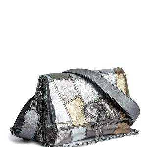 ZADIG & VOLTAIRE Sac Rocky Vintage Metal Patchwork Cuir Argenté 12