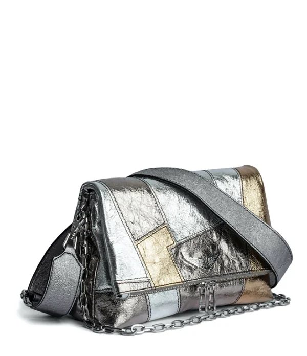 ZADIG & VOLTAIRE Sac Rocky Vintage Metal Patchwork Cuir Argenté 3