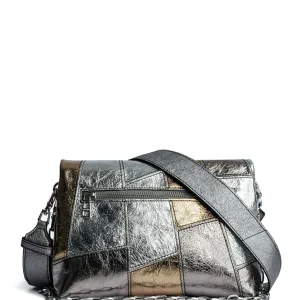 ZADIG & VOLTAIRE Sac Rocky Vintage Metal Patchwork Cuir Argenté 14