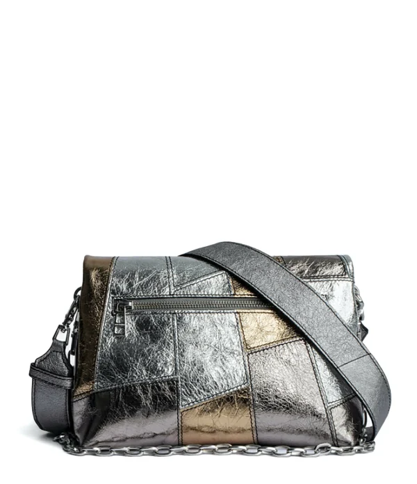 ZADIG & VOLTAIRE Sac Rocky Vintage Metal Patchwork Cuir Argenté 4