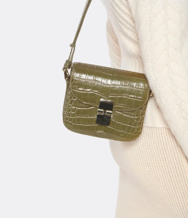 A.P.C. Sac Grace Mini Cuir Embossé Croco Olive 6